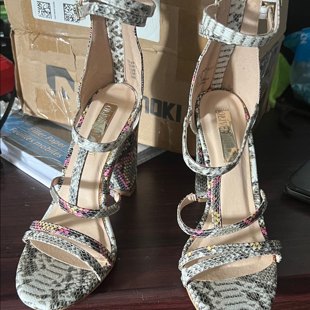 Women's Snakeskin Multi-Color Strappy Heels